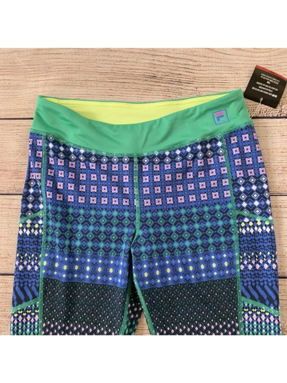 Fila Sport Blue Green Print Athletic Gym Capri Leggings